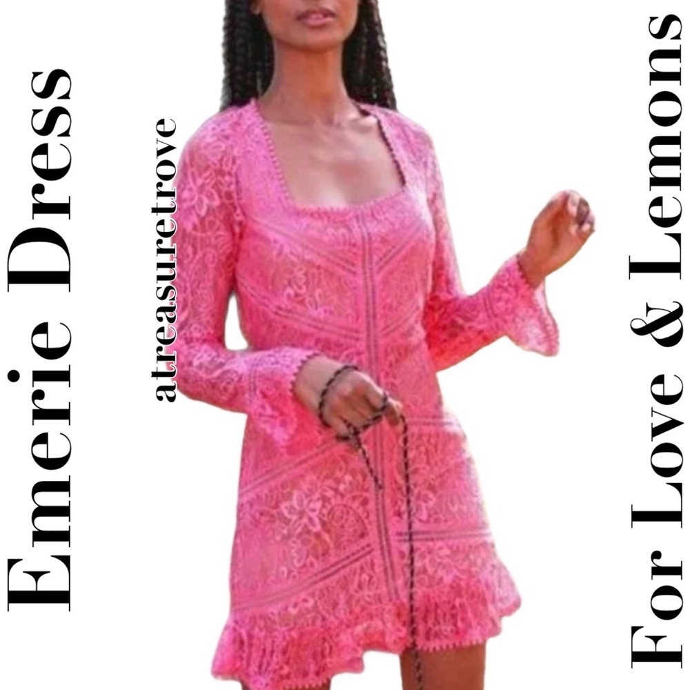 For Love & Lemons x Free People Emerie XS S M L Pink Allover Lace Cutout Mini